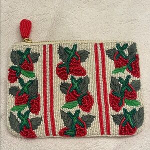 Anthropologie Beaded Pouch/Clutch with Red and Green Design